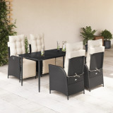 VidaXL Set mobilier de grădină cu perne, 5 piese, negru, poliratan 3213381