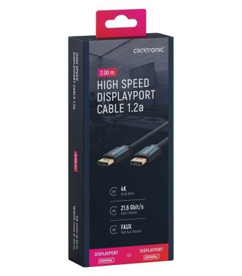 Cablu Profesional DisplayPort - DisplayPort 2m v1.2a 4K 60Hz 21.6Gbit/s AWG26 OFC Clicktronic 70711 foto