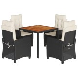 Set mobilier de gradina cu perne, 5 piese, negru, poliratan