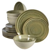 Set farfurii 18 piese, 6 persoane, Sand, Alb Ivoire lucios, gri-verzui