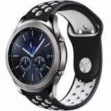 Cumpara ieftin Curea ceas Smartwatch Samsung Galaxy Watch 4, Watch 4 Classic, Gear S2, iUni 20 mm Silicon Sport Black-White