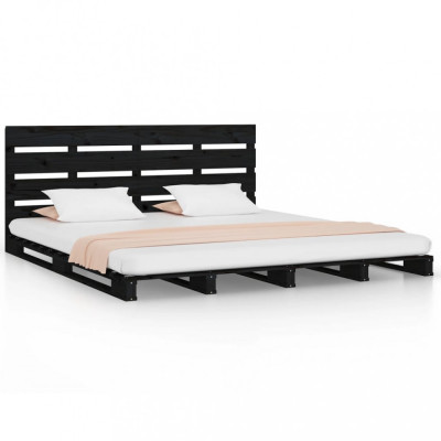 Cadru de pat, negru, 200x200 cm, lemn masiv de pin foto