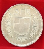 (A869) MONEDA DIN ARGINT ELVETIA - 5 FRANCS 1967, PASTORUL, LUCIU DE BATERE