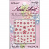 Sticker 3D nail art - flori roz &icirc;nchis