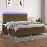 Cumpara ieftin Pat cu arcuri, saltea și LED, maro &icirc;nchis, 200x200 cm, textil