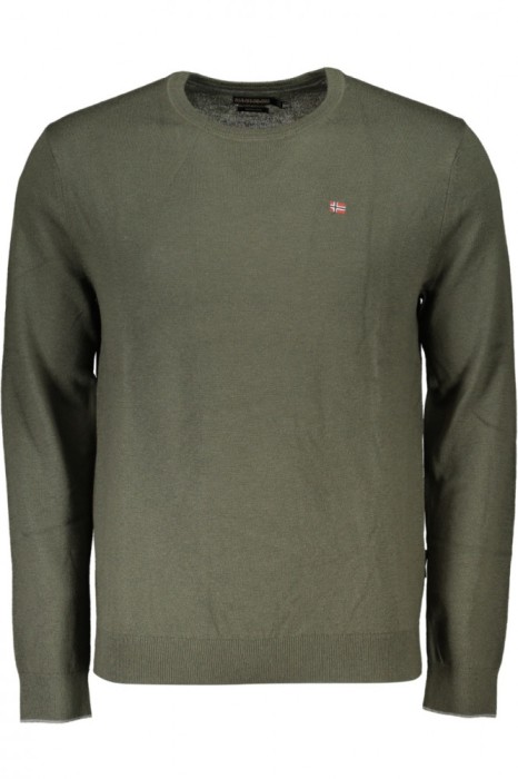 Napapijri Pulover DANAVAND barbati, cu mini logo brodat, Regular fit, Verde inchis, S