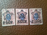 Serie mica Rusia 1922 supratipar Stea cu Secera si Ciocanul si pret nou , 3 valori nedantelate stampilate