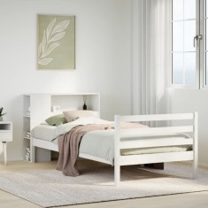 vidaXL Pat cu bibliotecă fără saltea, alb, 100x200 cm, lemn masiv pin 3321878 foto