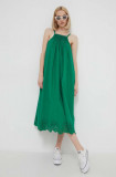 Cumpara ieftin Desigual rochie din bumbac culoarea verde, maxi, evazati