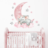 Sticker decorativ pentru copii autoadeziv elefant pe luna 67x60 cm