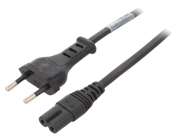 Cablu Alimentare 2m Negru 2x0,75mm2 CEE 7/16 la IEC C7 PVC