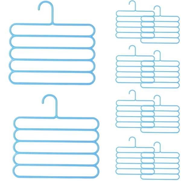 Set 10 Umerase Mercaton din Plastic, cu 5 Pozitii, Pentru Pantaloni, Fuste sau Cravate, 31 x 31 cm, Albastru