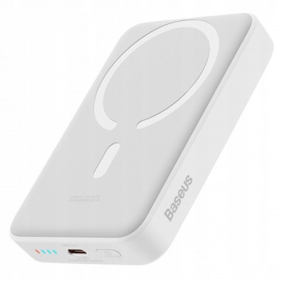 Baterie Externa Wireless Baseus Magnetic Mini, 10000mAh, 30W, PD + FQI, 1 x QI - 1 x USB-C, Alba PPCX110202 foto