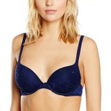 Sutien Triumph Body Make-Up Blossom TPH1275-44, Dantela Florala, Bleumarin, Armatura, Burete Subtire, Bretele Ajustabile