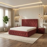 Pat Tapitat Iris Visiniu Catifea Premium Cu Noptiere Tapitate Comandă acum