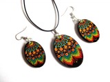 Set colier si cercei, bijuterii lemn 41152, Set bijuterii handmade