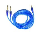cablu audio jack 3.5 stereo -2x jack 6.3 mono albastru 3m