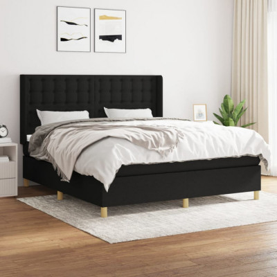 vidaXL Pat box spring cu saltea, negru, 180x200 cm, catifea foto