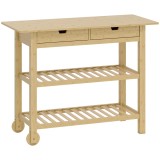 HOMCOM Cărucior de Bucătărie din Lemn de Bambus cu 2 Sertare, 2 Rafturi și 2 Roți, 100x43x75 cm, Lemn | Aosom Romania