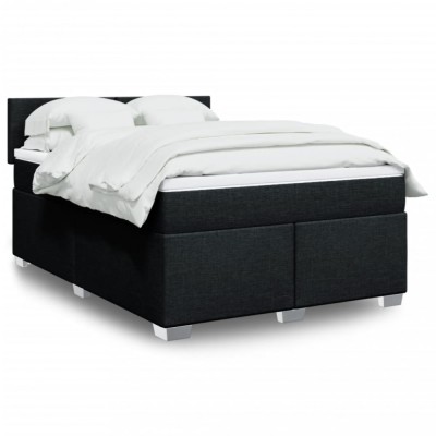 vidaXL Pat box spring cu saltea, negru, 140x200 cm, textil 3285906 foto