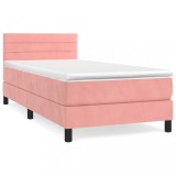 Cumpara ieftin Pat box spring cu saltea, roz, 100x200 cm, catifea