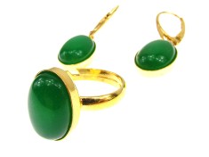 Set argint placat cu aur cu agate verzi 14x10 MM foto
