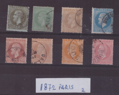RO-0089-ROMANIA 1872-Lp 38-PARIS-Serie stampilata de 7+1 timbre,25 bani in 2 var foto