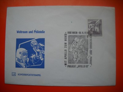 HOPCT PLIC S NR 609 FILATELIE SPATIALA-NAVA PROIECT APOLLO 12 -1969 -COSMOS/SPACE-SPATIU- AUSTRIA foto