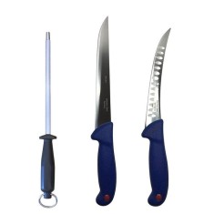 Set cutite profesionale de macelarie, filetat, transat, dezosat, 2 cutite, otel carbon, masat pentru ascutit