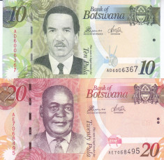 Bancnota Botswana 10 si 20 Pula 2014 (2017) - P30d/31d UNC foto