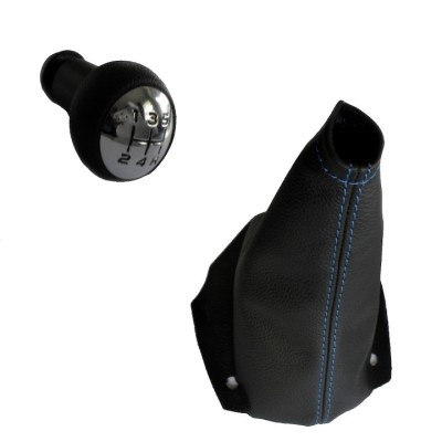 Set nuca cu manson schimbator viteze MARTI-NIK 15 compatibil cu PEUGEOT 307 2001-2008, 5 viteze, piele naturala, fara un cadru, negru cu cusatura alba foto