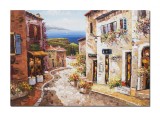 Tablou pictat manual living, dormitor, TIHNA, peisaj citadin, 100x70cm ulei pe panza in cutit, efect 3D, gata de expus pe perete