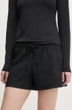 Abercrombie &amp; Fitch pantaloni scurți din in femei, culoarea negru, uni, high waist, KI149-5186