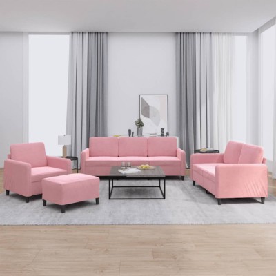 vidaXL Set de canapele, 4 piese, roz, catifea 3201947 foto