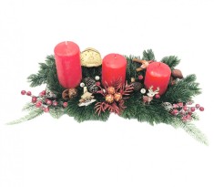 Aranjament Craciun, Platou cu 3 Lumanari, Eventissimi, Verde Rosu