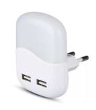 Lampa veghe patrata cu senzor lumina alb calda 3000K + 2x USB V-tac SKU-507