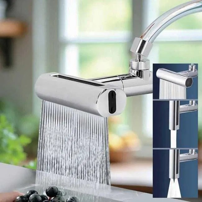 Extensie Rotativă 360&deg; pentru Robinet,4 Funcții,Metal-Plastic,Argintiu