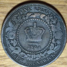 Canada provincii - raritate bronz - 1 cent 1864 New Brunswick - Victoria tanara!