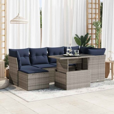 vidaXL Set canapele grădină cu perne 7 piese gri poliratan/lemn acacia 3326192 foto