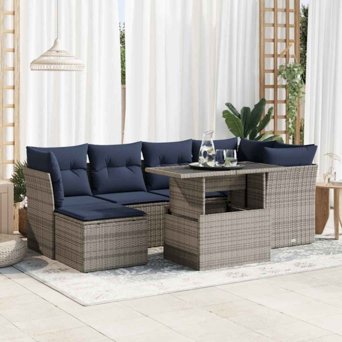 vidaXL Set canapele grădină cu perne 7 piese gri poliratan/lemn acacia 3326192