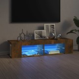 vidaXL Comodă TV cu lumini LED, stejar fumuriu, 135x39x30 cm