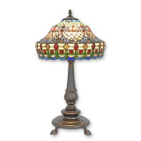 Lampa de masa Tiffany cu abajur alb cu arabescuri colorate TA-142, Veioze