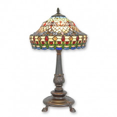 Lampa de masa Tiffany cu abajur alb cu arabescuri colorate TA-142