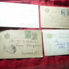 4 Carti Postale circ. 1918 cu 5bani si 10 Bani Ferdinand marca fixa