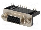 Conector D-Sub HD 15 pini soclu mamă 90&deg; THT aurit CONNFLY