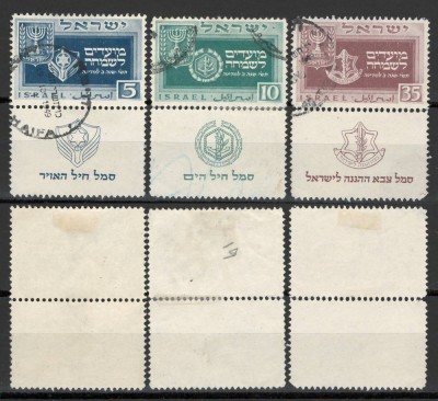 Israel 1949 Mi 19/21 + tab used - Sarbatori evreiesti foto
