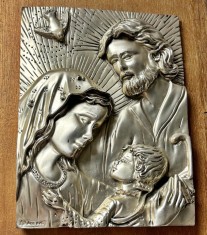 icoana din argint 925 cu Sfinta Familie- Maria, Iosif și Pruncul Iisus