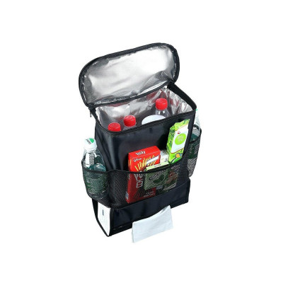 Organizator scaun auto cu geanta termica, Verk Group, 5 compartimente, negru, 28x10x35 cm foto