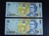 2 Bancnote Consecutive 1000 lei 1998 ROMANIA Filigran BNR Vertical - UNC