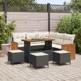 Set Canapea Grădină vidaXL 9 Piese cu Perne Negru Ratan Polimer Lemn de Acacia